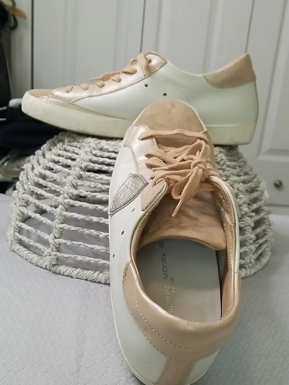 Philippe Model White Beige Leather Lace Up Sneakers Women's Size EU 40 EUC